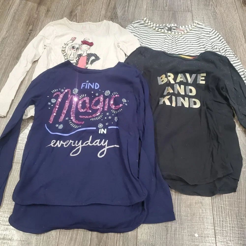 Girls Long Sleeve Shirts Size 10-12 Long Sleeve Tees - Cream, Navy, Black 4 Pcs